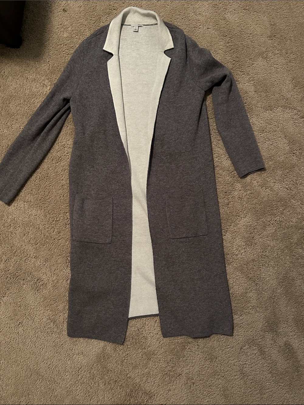 Halogen Long Open-Front Cardigan Sweater - Charcoal Gray & Ivory